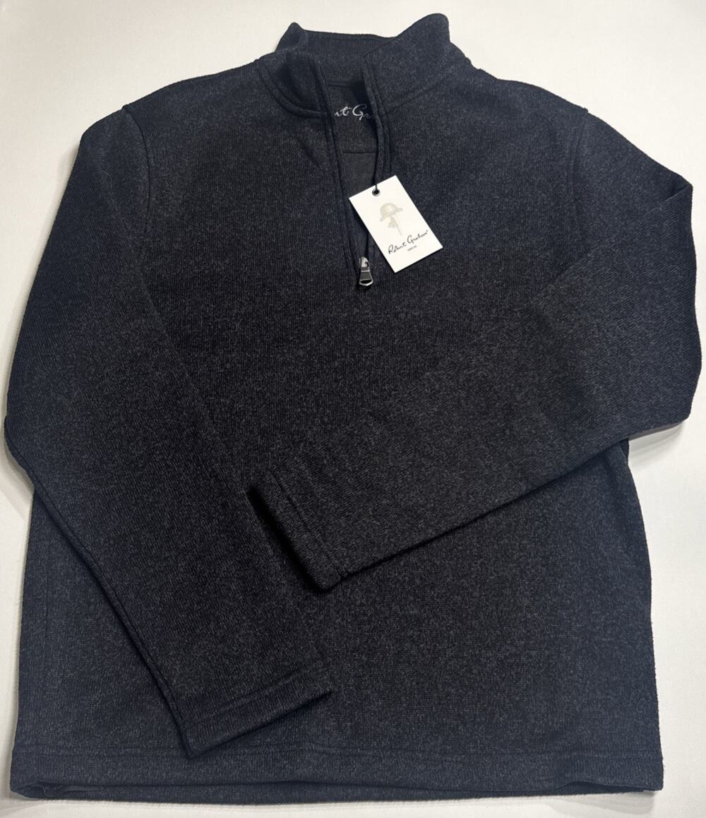 Robert Graham Menâsâ Small Classic Fit Quarter Zip Pullover Black NWT $178